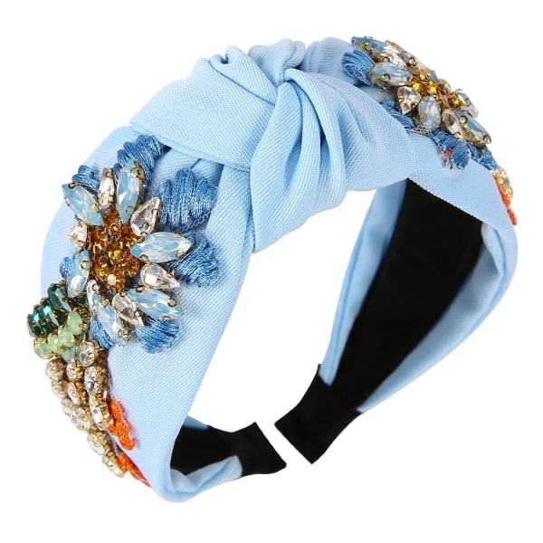 Rhinestone Crystal knutna pannband för kvinnor, mode hårbåge pannband Accessoarer flicka huvudbonader, handgjorda smycken hårband (blå)