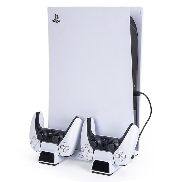 Yhteensopiva PS5:n imujäähdytystuulettimen ohjaimen latausaseman konsolin imujäähdyttimen tuulettimen kanssa, jossa on lataustelakka ja 12 pelin tallennustila White