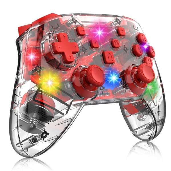 Trådlös Gamepad Joystick Game Controller för NS Nintendo Switch Pro Console，Transparent röd med RGB-belysning