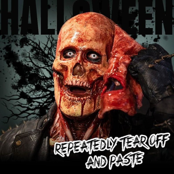 Halloween Dobbeltlags Rippet Mask Blodig Skrekk Skull Latex Mask Skremmende Cosplay Festmasker Mascaraer Halloween dekorasjon A