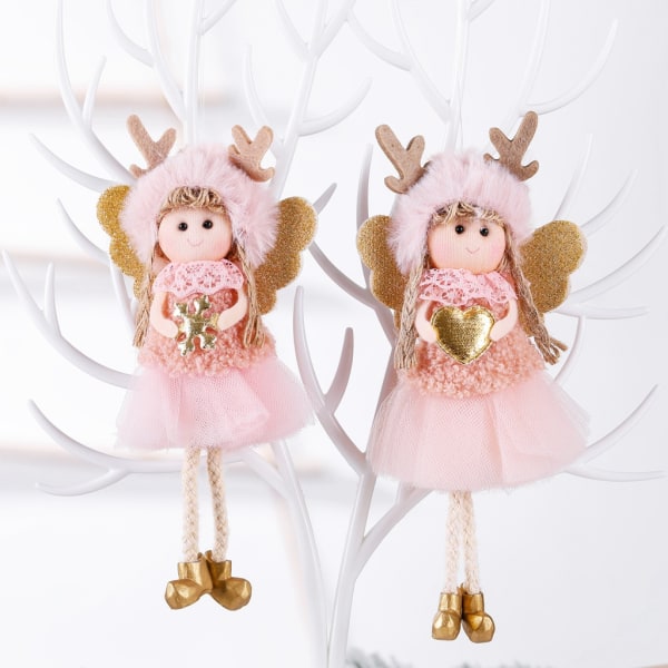 6 stykker juletre hengende dekorasjoner,juletre Søt engel plysj dukke anheng Tilbehør Ornament jule alv engel dukke anheng