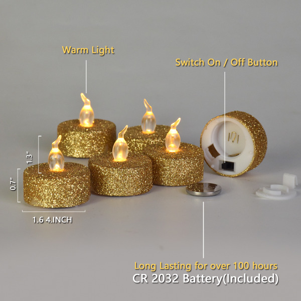24 kpl LED Glitter Tealight Kynttilät Liekittomat kynttilät Paristokäyttöiset Votive-kynttilät lämpimänvalkoisella valolla joulun häiden keskipiste Ta