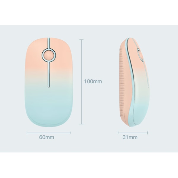 2,4G trådløs mus med USB-mottaker (hvit+rosa), 1600 DPI, trådløs lydløs og flat mus for PC, bærbar PC, MacBook, hjemmekontor