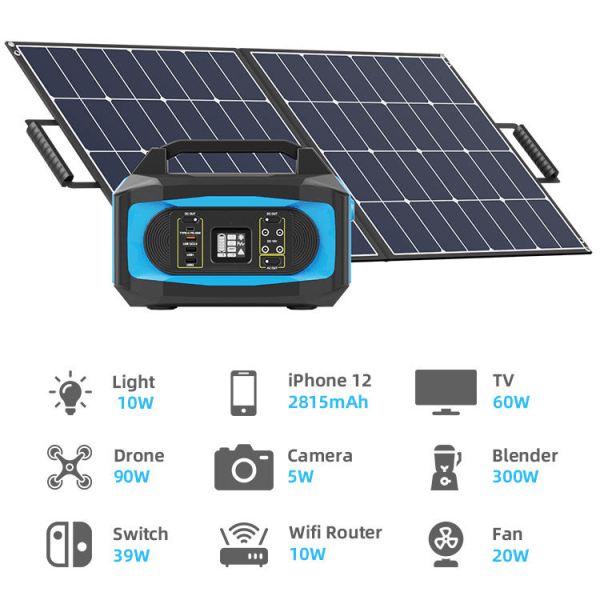 T518P Kannettava aurinkogeneraattori hätäkotiin ulkona retkeilyyn power lähde power tyypin C latauksella 407Wh