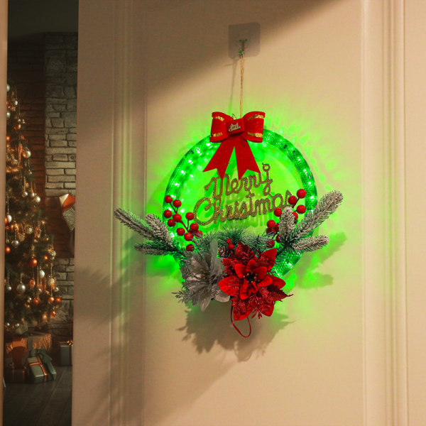 Jul Led dekorative lys, jule krans dekoration, bue fyrrenål gren diy glødende træ ring vedhæng
