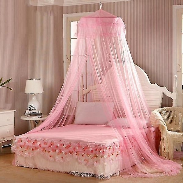 Elegant sengeteppe myggnett i blonder Pink