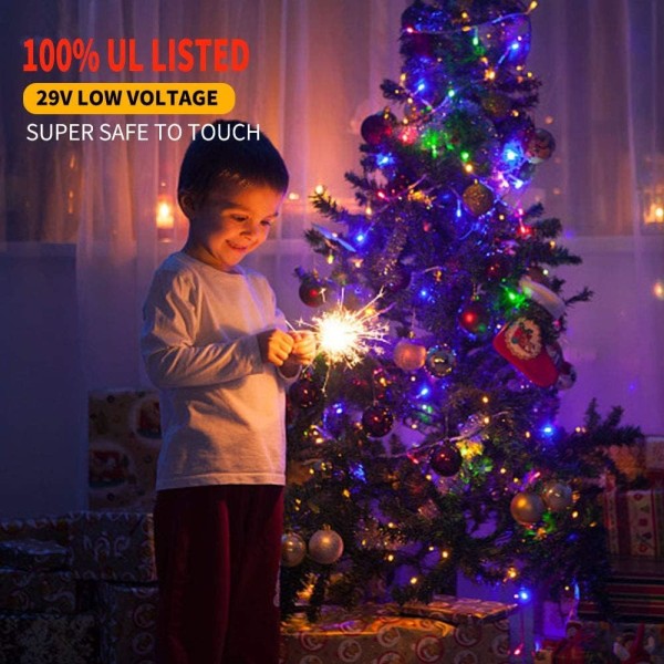 Julbelysning, vattentät julgransbelysning för utomhusbruk, UL-certifierad änd-till-ände-kontakt 8 lägen Strängljus för trädgårds uteplats Fest Bröllopshelg