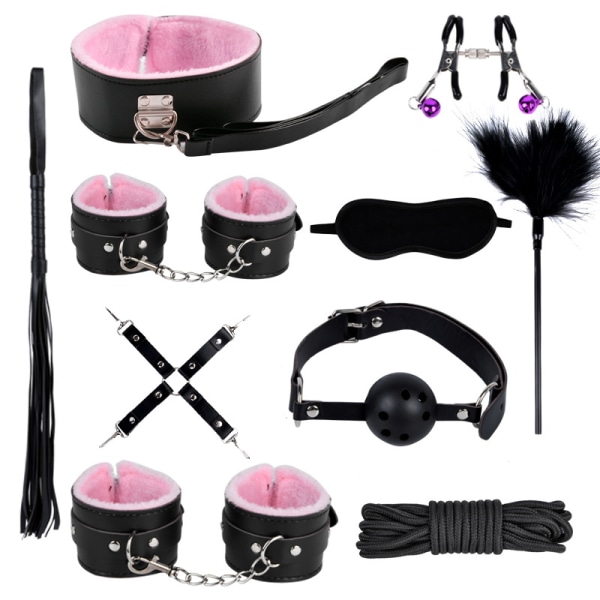 Voksenudstyr Plys læder ti-stykket par alternativt bindende legetøjsseng Bondage sæt (pink)