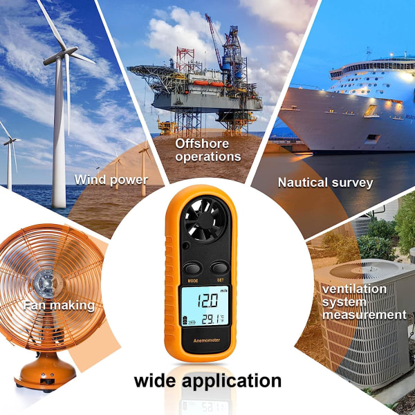 Vindmätare handhållen, lättvikts digital vindhastighetsmätare, vindhastighetstemperaturmätare med digital LCD-skärm för drakflygning, meteorologi, fiske