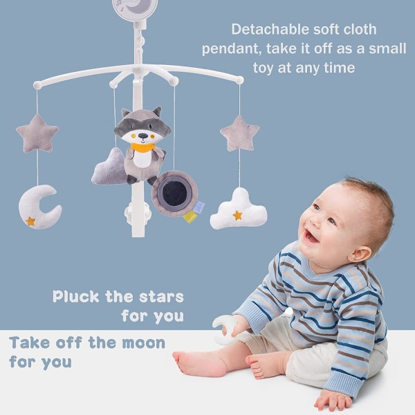 Babyseng musikalsk mobil（49*35*42 cm，lille bjørn）, sød bamse vindklokke Babysengklokkegave til nyfødt pige og dreng