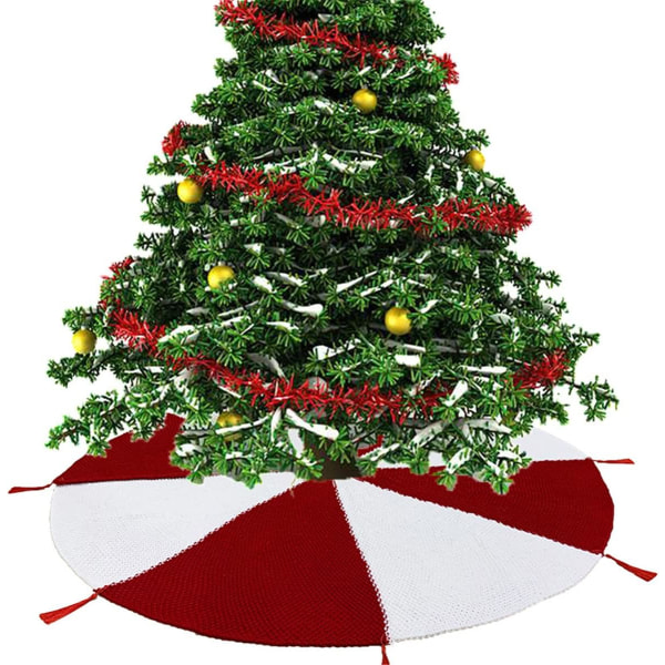 Christmas Tree Kjol Jul Familj Julgransdekoration Prydnader Ull Stickade tofsar Röda och vita festtillbehör
