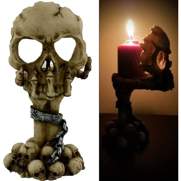 Skull Tealight Teline, Halloween Skeleton Resin Skull Kynttilänjalka Kynttilänjalka Koriste Juhliin Halloween Joulu Spooky Bar Pääkallo Koriste