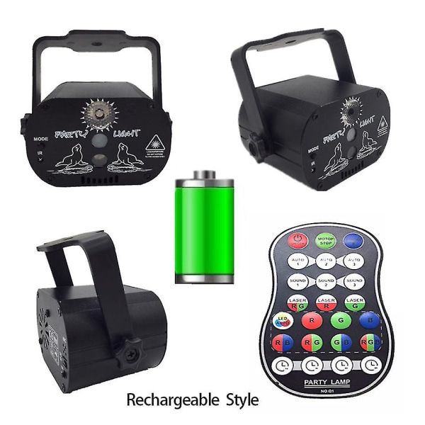 Rgb Mini Dj Disco Light Laser Projektor Lampa USB Uppladdningsbar Ljud Strobe Sceneffekt Bröllop Holiday Party Show Belysning Usb charger