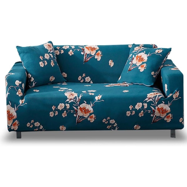 Elastisk lænestol-slipbetræk 1-delt trykt lænestolsbetræk 1 sædehynde Sofa-sofabetræk polyester (2-personers, blå blomst)