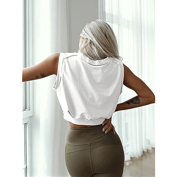 Beskåret sportsskjorte til kvinder Ærmeløs yoga-løbefitness-trænings-top (hvid, M)