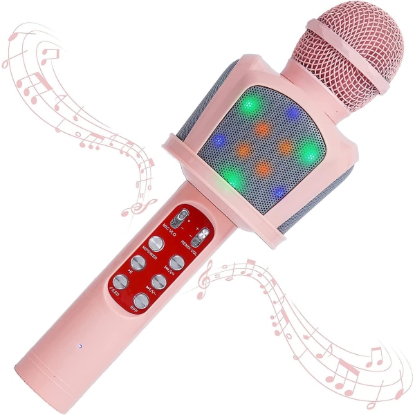 Karaokemaskin för barn Trådlös mikrofon Bluetooth, sjungande leksaker Present för tjejer 4-15 år, 5 i 1 röstväxlande bärbar högtalare med led-ljus, Chri