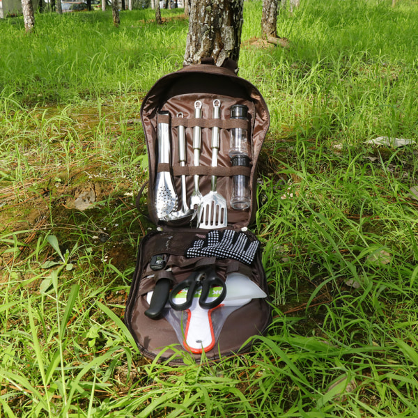 Picnic Bag Messenger Keittoastioiden säilytyslaukku Monitoiminen piknikkeittiösetti - Ruskea 12-osainen set