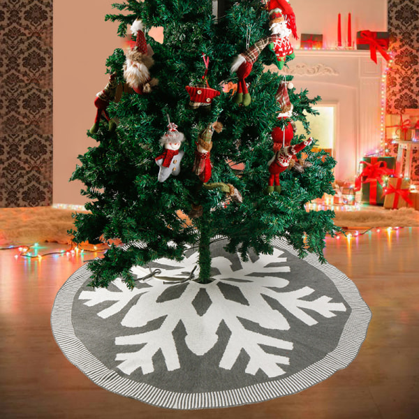 i 120 cm juletreskjørt (grå), juletrestativdeksel, juletrepynt, juletreskjørt juletrematte, strikk Chris