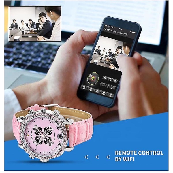 Elegant rosa klokke Smart Wifi-kameraklokke med infrarød nattsynsopptaker 8GB