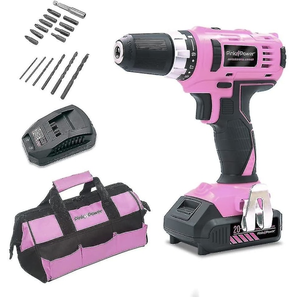 Pink Power Pink set för kvinnor 20v set borrskruvdragare Verktygssats för kvinnor Li-ion elektrisk borr, power med verktygsväska, batteri