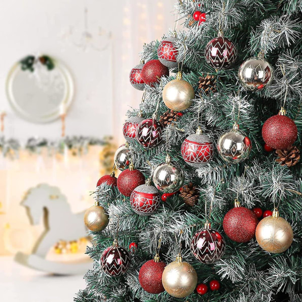 30stk julekuler, knusesikre juletrekuler ornamenter, juledekorative hengende kugler anheng dekorasjoner til hjemmefest D Man Jia