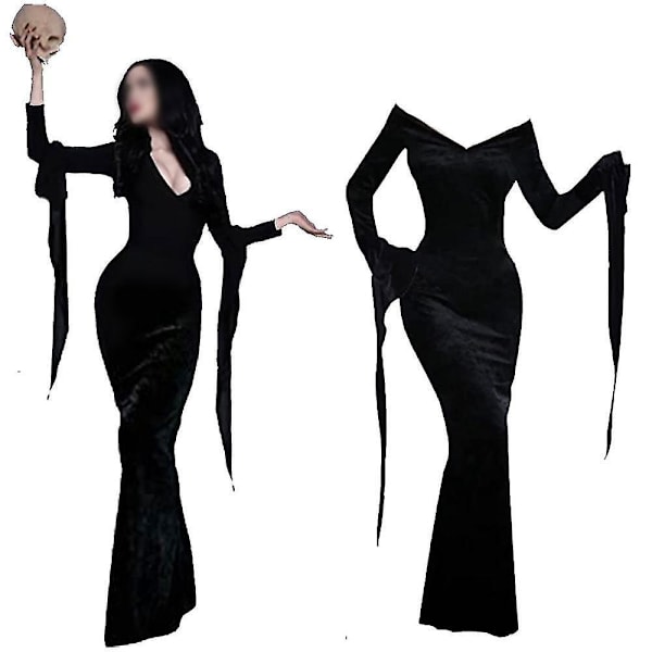 Morticia Kostume Kjole Til Kvinder Halloween Kostumer Cosplay 2XL