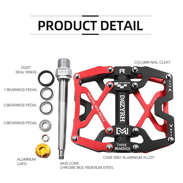 MZYRH 3 Kullager Cykelpedaler Ultralätt Aluminium Road Bmx Mtb Pedaler Halkfria vattentäta cykeltillbehör Y06-Black Red