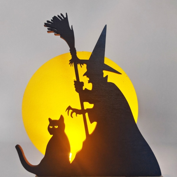 1 stykke Halloween-dekorasjoner Witch Black Cat Nattlys Festivalrekvisitter Halloween-dekorasjoner i tre
