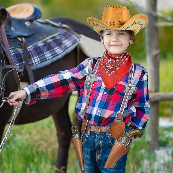 Kryc 9 stykker Cowboy Kostume Tilbehør Cowboy Hat Bandana Bæltehylstre Fancy Dress Tilbehør Halloween Karneval Jul Til Børn Rollespil Og P