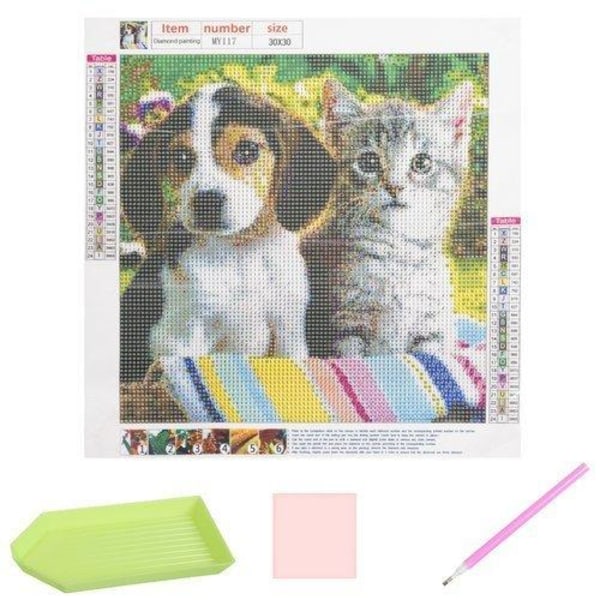 Diamantmaling - 30x30cm - Kat og Hund Multicolor multifärg