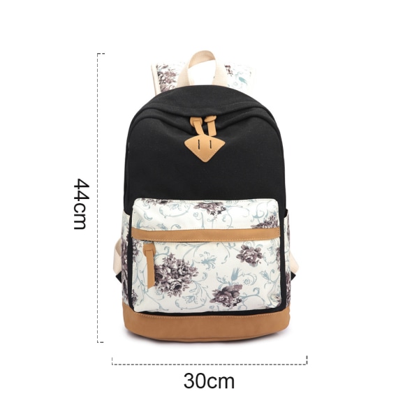 Floral Canvas Skoleryggsekk College Book Bag Skulderveske