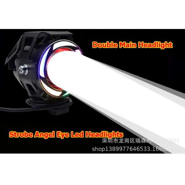 Tvådelad elektrisk motorcykel återmonterad strålkastare LED extern explosiv blixt helljus RGB laserpistol U7 färgglad spotlight