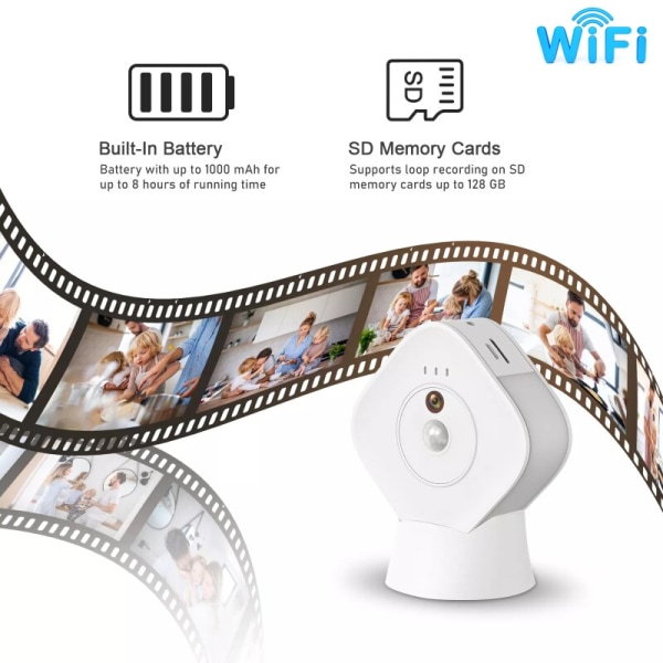Skjult kamera 1080P HD WIFI Minikamera LED Natlys Bevægelsesdetektering Til Sikkerhed i Stue Soveværelse 16GB