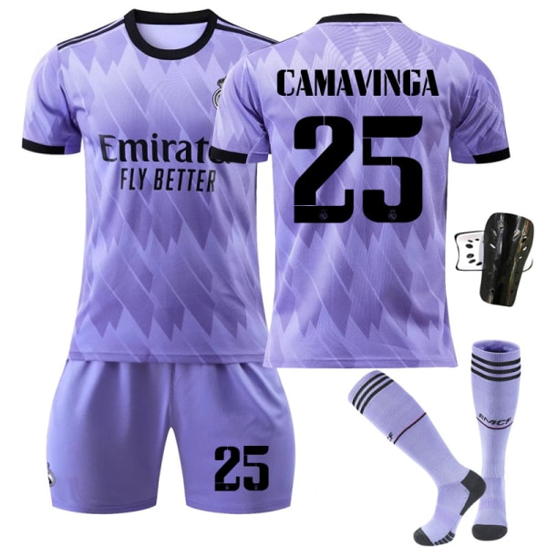 Real Madrid Stadium Away Purple Soccer Suit No.25, jossa sukat+suojavarusteet, lasten koko 22