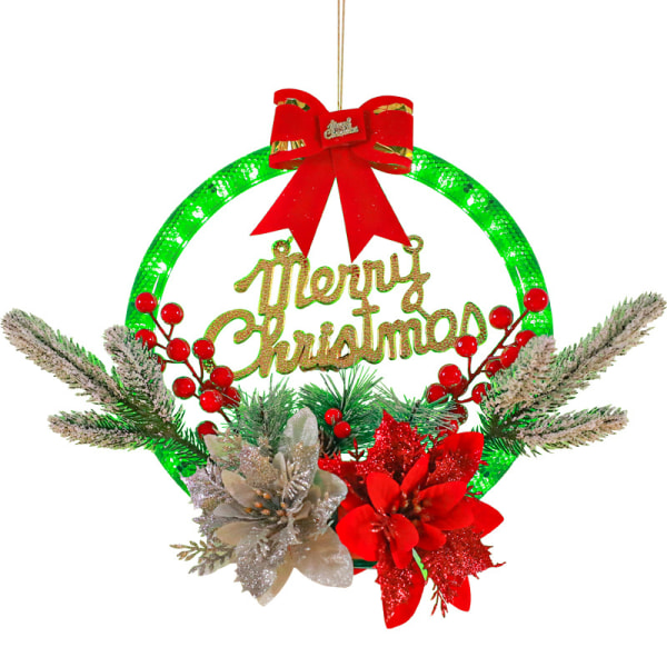 Jul Led dekorativa ljus, julkransdekoration, båge tallnål gren diy glödande träd ringhänge