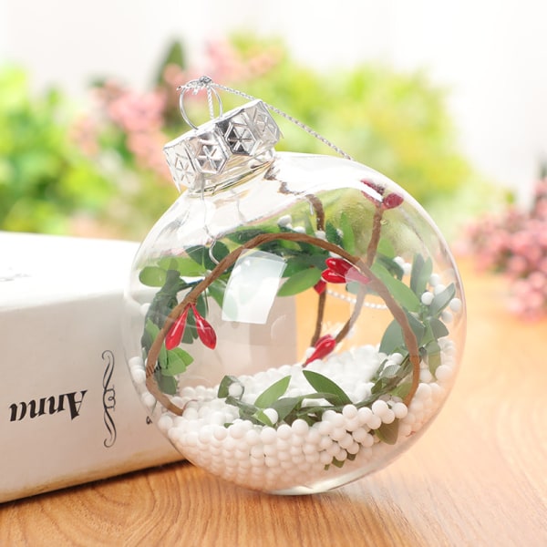 Ferdigfylte klare julekuler (pakke med 10) - julekuler i klar plast i 10 forskjellige design for dekor, fester