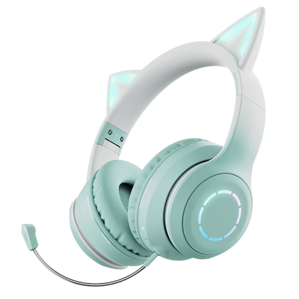 Rgb Cat Ear -kuulokkeet, Langattomat ja langalliset taitettavat kuulokkeet mikrofonilla, Rgb Led-valo lapsille Tytöille, Koulupelit green
