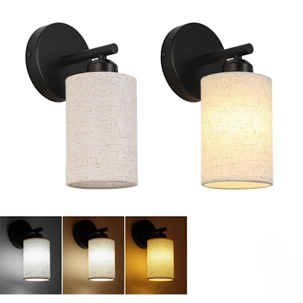 Modern Wall Light Set Of 2 Cylindrical Beige Fabric Shade Wall Sconce Indoor Wall Lamp For Living Room Dining Room Bedside Reading