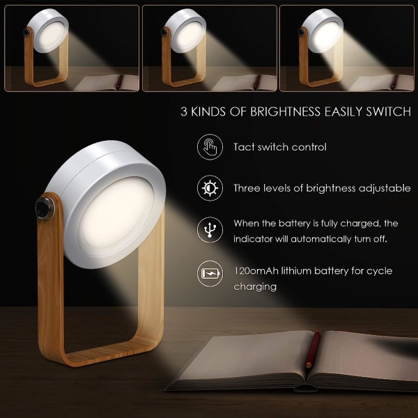 LED-lykta Bärbar nattlampa Vikbar bordslampa med trähandtag 360° roterande  sänglampa Justerbar ljusstyrka för läsning, camping, sovrum de0f | Fyndiq