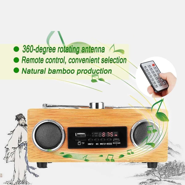 Langaton puinen retrokaiutin Radio Subwoofer Kotiääni Kolumni Bluetooth Musiikkikeskus Tuki USB/ Photo Color