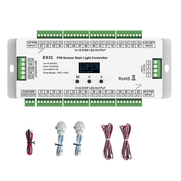 32ch Es32 Pir Sensor Trappelyskontroller Menneskekroppen Infrarød induktiv bryter Trappelampekontroll white  green