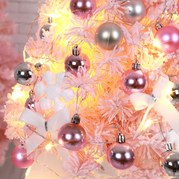 Kannettava joulukuusi palloilla, tekojoulumänty, vaaleanpunainen mini joulukuusi LED-valoilla lastenhuoneeseen Kauppa Toimistosisustus-Pink 60