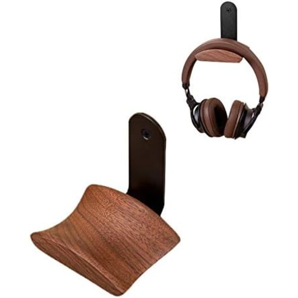 Hörlursställ, hörlursställ, väggmonterad hörlurshållare för hörlurar för ljud, studio och PC-spel (valnöt)