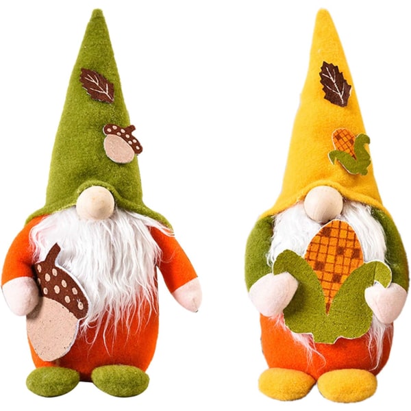 2 stk. Efterår Thanksgiving Gnome Plys dekorationer - Thanksgiving Plys Elf Doll Gnome Ornament - Håndlavet Svenske Nisser Plys Skandinavisk Autumn Gno
