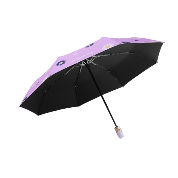 1 stycke Daisy Paraply automatiskt 8-bens svart lim Anti-UV UPF50+ sol- och regnparasoller för barn, flickor, pojkar (lila)