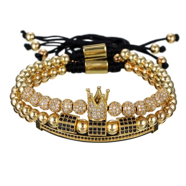 Punk Style Zirconium Crown Diamond Dobbeltrad Halvmånekombinasjon Firedelt sett armbåndarmbånd (gull)