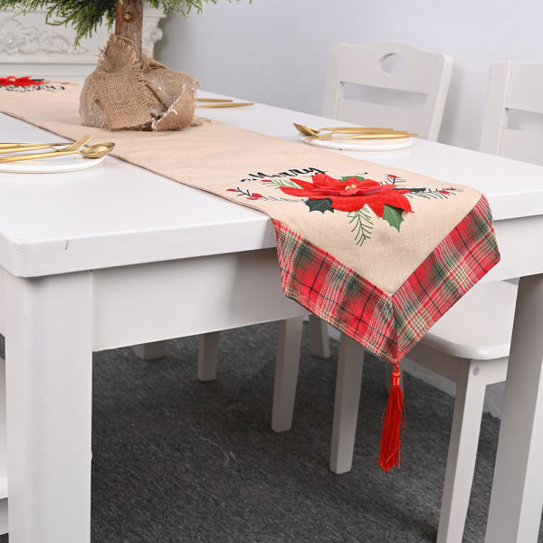 Rektangulær juleduk polyester 33*183m juletremønstre for julebordpynt，Trykt juleduk Absorberende bord