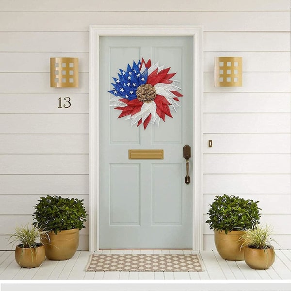 1 stk American Flag Patriotic Decoration Wreath - Patriotic Front Door Wreaths 4th Of July Decorations,4th Of July Home Decorations Party Wreaths, 15.7i
