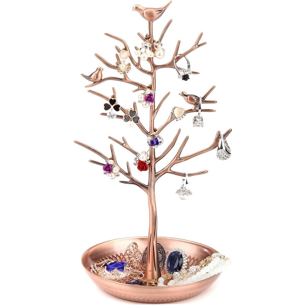 Smycken Träd Halsband Örhänge Hållare Modern Söt Fågel Smyckesställ för kvinnor Flickor Tonåring Brons