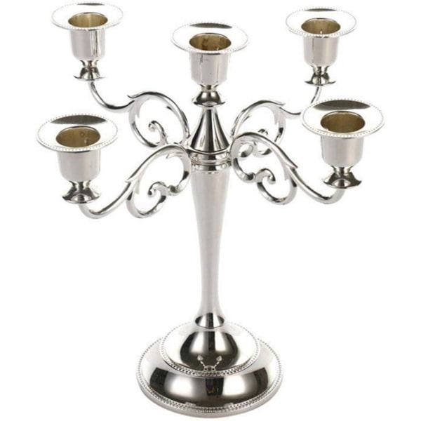 Lysestage metal lysestage europæisk stil bryllup kandelabre til jul Fødselsdagsgave Home Decoration (sølv)